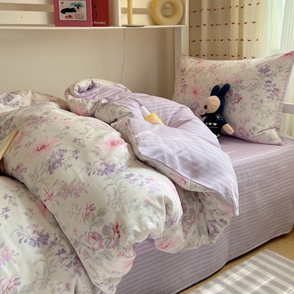 富瑞阁2024新款13070学生宿舍全棉三件套 紫色花香