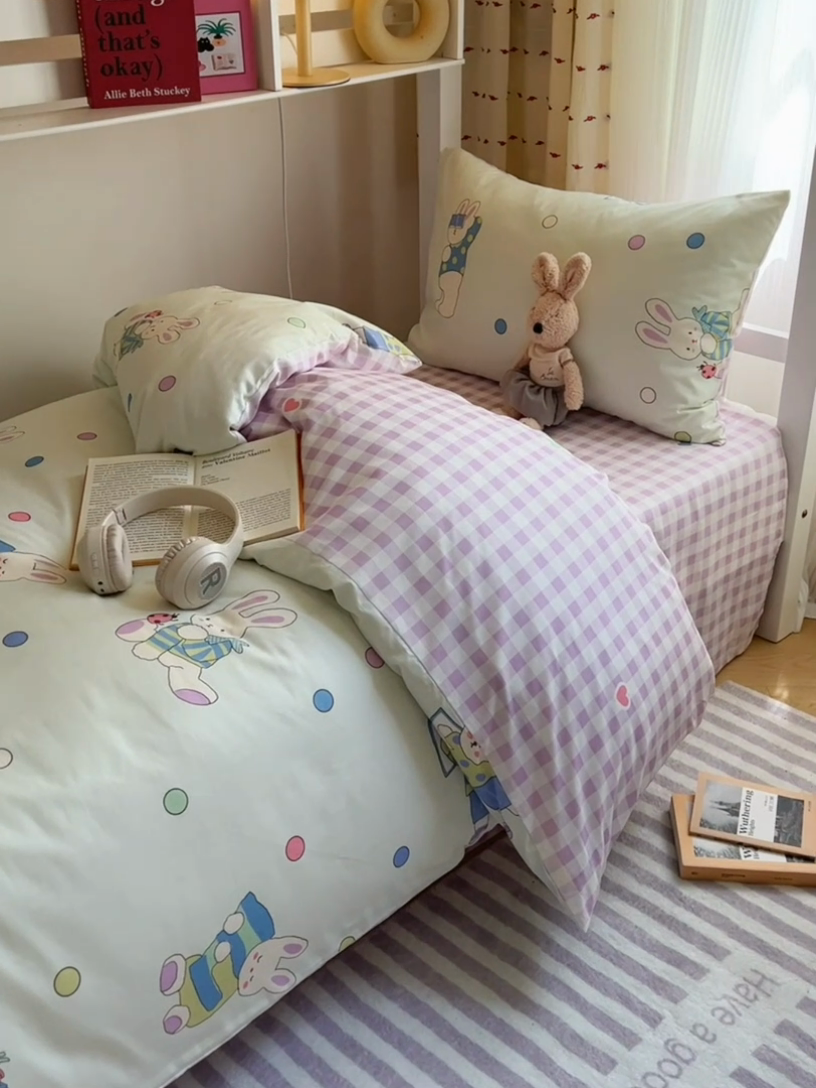 91家纺网 家纺一手货源 找家纺 富瑞阁2024新款13070学生宿舍全棉三件套 闲时兔