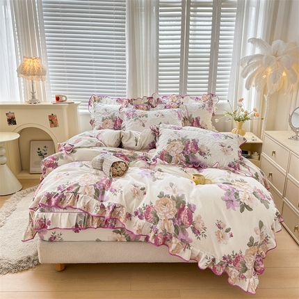 91家纺网 家纺一手货源 找家纺 宜凡家纺 2024新款全棉印花公主风夹棉床笠四件套 洛丽塔
