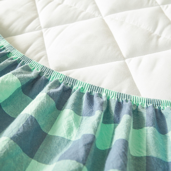 91家纺网 家纺一手货源 找家纺 3C 2024新款全棉水洗棉色织大豆夹棉抗菌床笠 妍彩翠灰