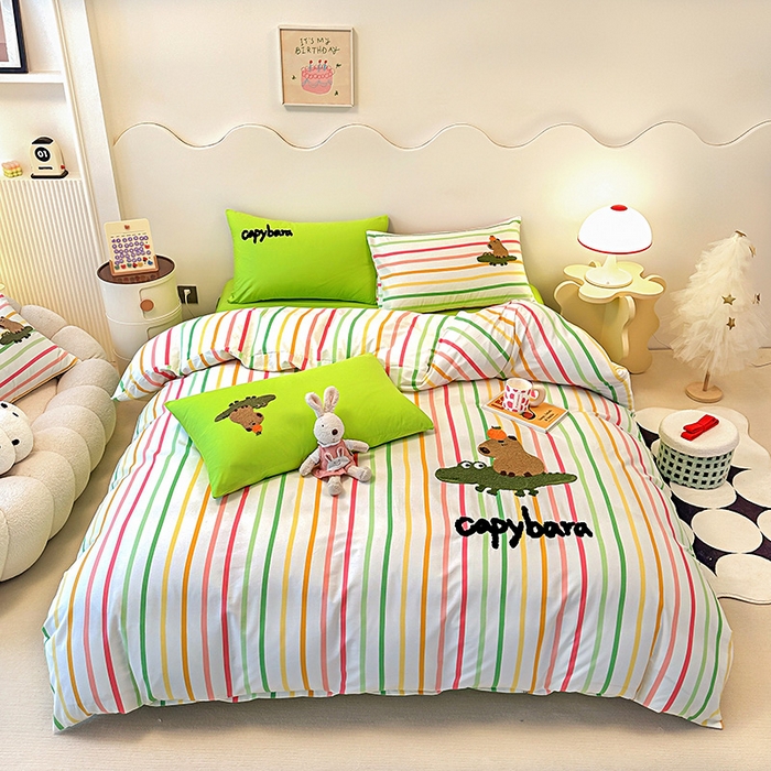 91家纺网 家纺一手货源 找家纺 大境 2024新款毛巾绣全棉纯棉学生三件套四件套 小快乐-彩条