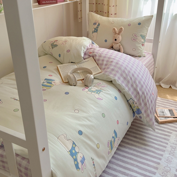 91家纺网 家纺一手货源 找家纺 富瑞阁2024新款13070学生宿舍全棉三件套 闲时兔