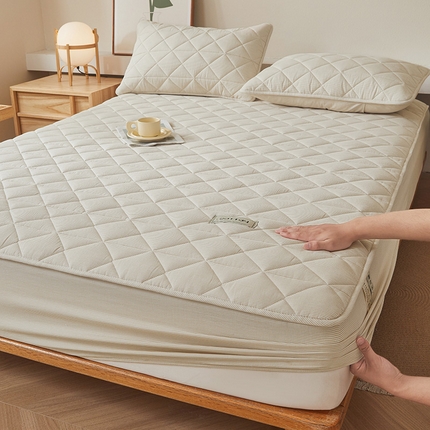 3C 2024新款全棉水洗棉色织大豆夹棉抗菌床笠 元素咖