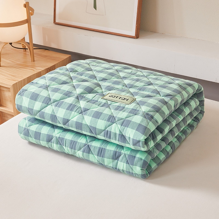 91家纺网 家纺一手货源 找家纺 3C 2024新款全棉水洗棉色织大豆夹棉抗菌床笠 妍彩翠灰