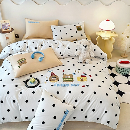 大境 2024新款毛巾绣全棉纯棉学生三件套四件套 曲奇饼干-波点