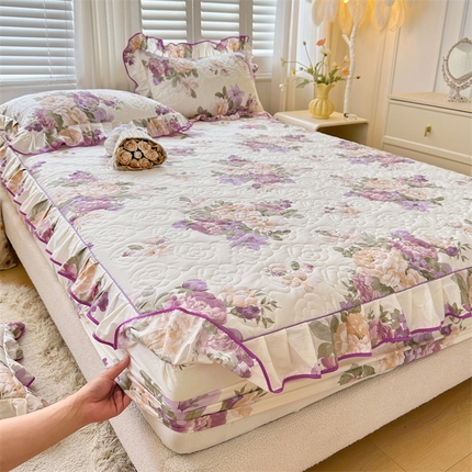 宜凡家纺 2024新款全棉印花公主风夹棉床笠三件套 洛丽塔