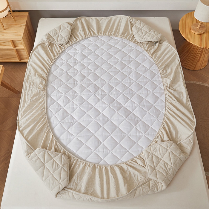 91家纺网 家纺一手货源 找家纺 3C 2024新款全棉水洗棉色织大豆夹棉抗菌床笠 元素咖