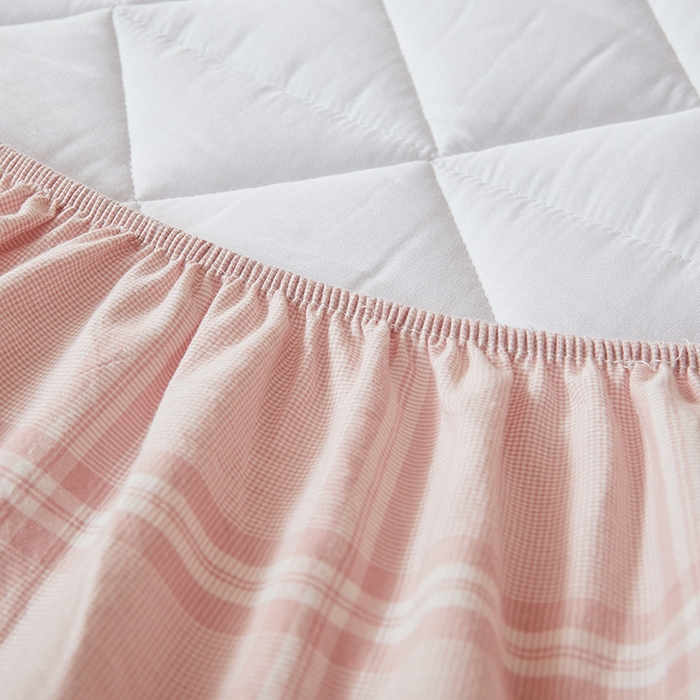 91家纺网 家纺一手货源 找家纺 3C 2024新款全棉水洗棉色织大豆夹棉抗菌床笠 半夏浅粉