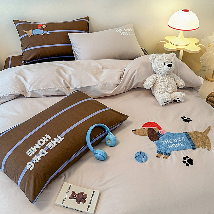 91家纺网 家纺一手货源 找家纺 大境 2024新款毛巾绣全棉纯棉学生三件套四件套 小腊条-浅灰