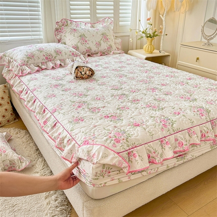 宜凡家纺 2024新款全棉印花公主风夹棉床笠三件套 芳菲花园
