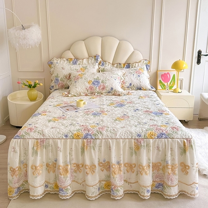 宜凡家纺 2024新款全棉印花公主风夹棉床裙三件套 春风沐歌