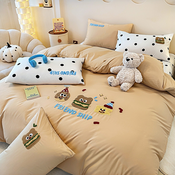 91家纺网 家纺一手货源 找家纺 大境 2024新款毛巾绣全棉纯棉学生三件套四件套 曲奇饼干-浅咖