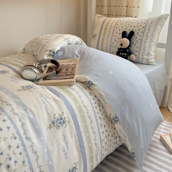 91家纺网 家纺一手货源 找家纺 富瑞阁2024新款13070学生宿舍全棉三件套 星愿 