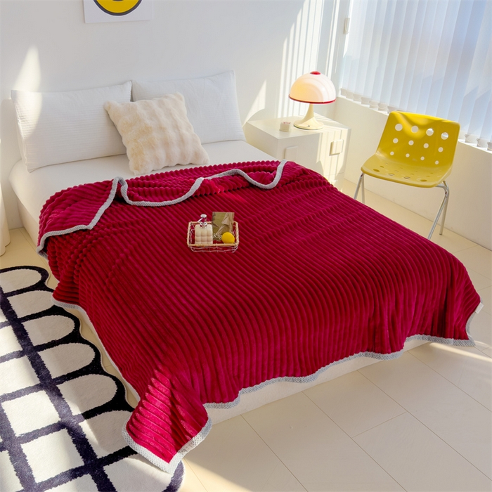 91家纺网 家纺一手货源 找家纺 灰鲸 2025新款A类加厚罗马纹豆豆剪花兔绒毛毯 兔绒-罗马纹中国红