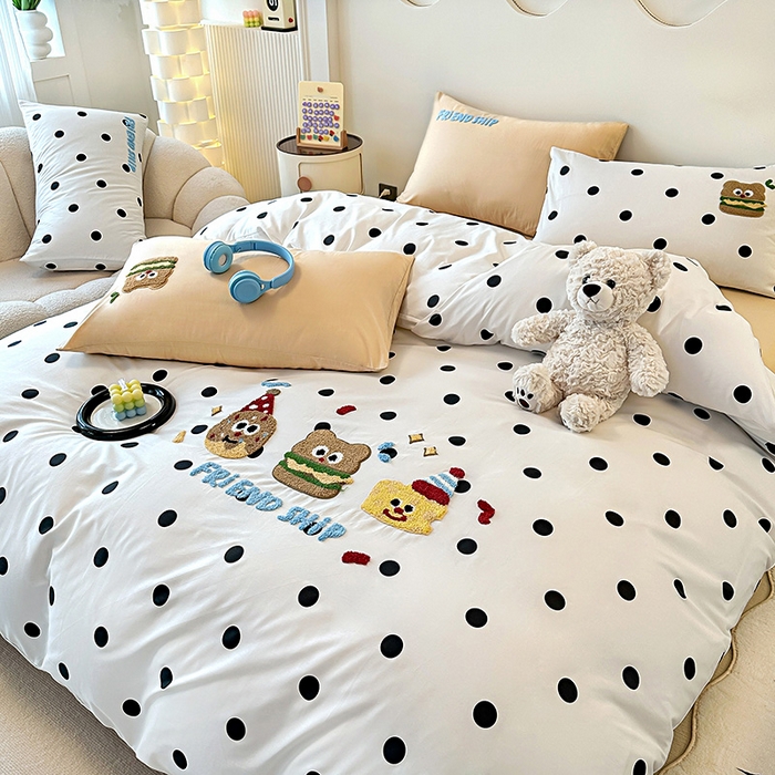 91家纺网 家纺一手货源 找家纺 大境 2024新款毛巾绣全棉纯棉学生三件套四件套 曲奇饼干-波点