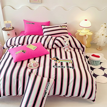 91家纺网 家纺一手货源 找家纺 大境 2024新款毛巾绣全棉纯棉学生三件套四件套 炫彩DOG-彩条