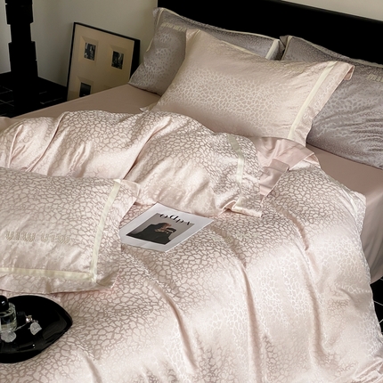 MIU缪家居 2024新款100支全棉高精密金银线色织提花四件套-慵懒之豹 慵懒之豹-槟色