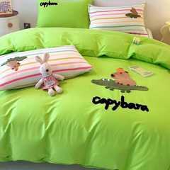 91家纺网 家纺一手货源 找家纺 大境 2024新款毛巾绣全棉纯棉学生三件套四件套 小快乐-果绿