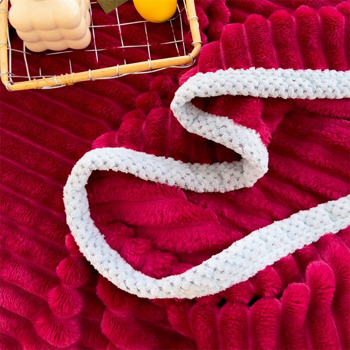 91家纺网 家纺一手货源 找家纺 灰鲸 2025新款A类加厚罗马纹豆豆剪花兔绒毛毯 兔绒-罗马纹中国红