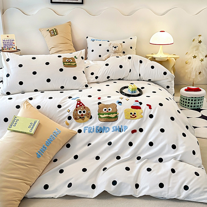 91家纺网 家纺一手货源 找家纺 大境 2024新款毛巾绣全棉纯棉学生三件套四件套 曲奇饼干-波点