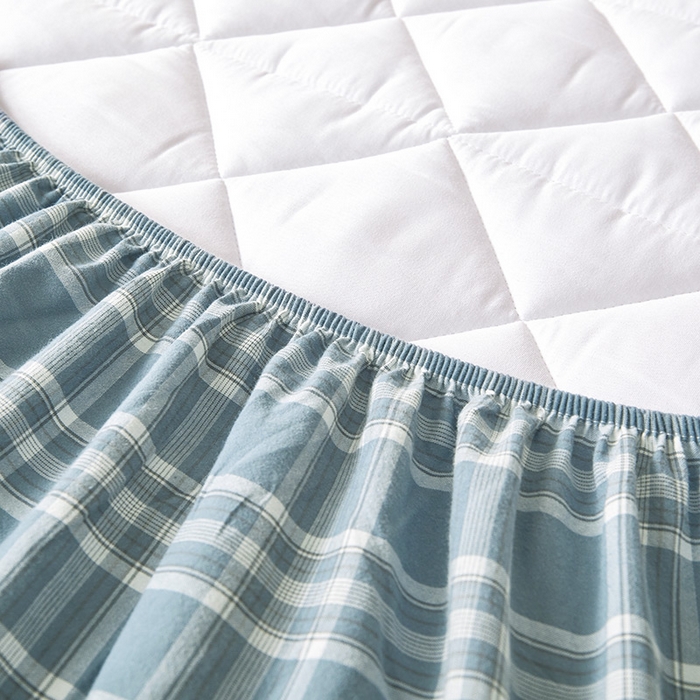 91家纺网 家纺一手货源 找家纺 3C 2024新款全棉水洗棉色织大豆夹棉抗菌床笠 花漾兰灰