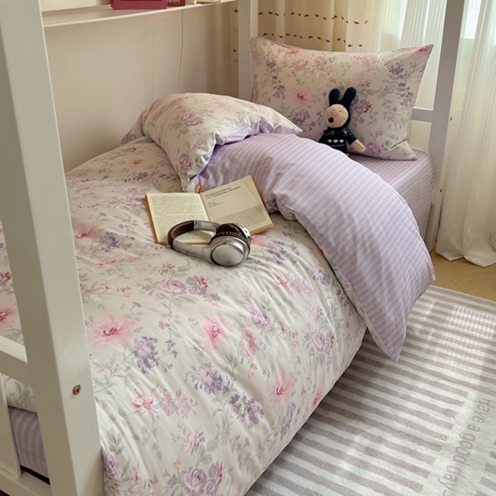 91家纺网 家纺一手货源 找家纺 富瑞阁2024新款13070学生宿舍全棉三件套 紫色花香