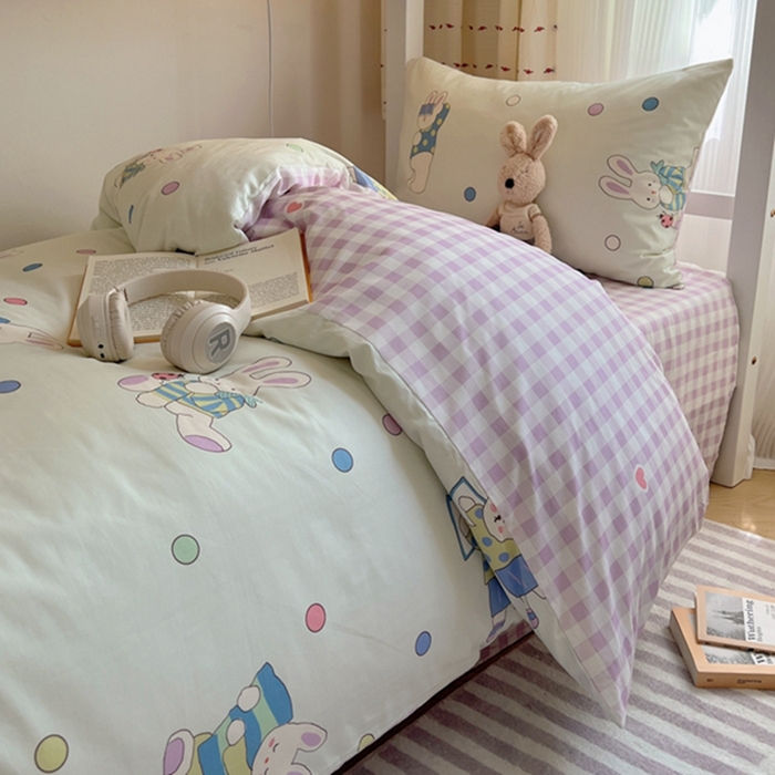 91家纺网 家纺一手货源 找家纺 富瑞阁2024新款13070学生宿舍全棉三件套 闲时兔