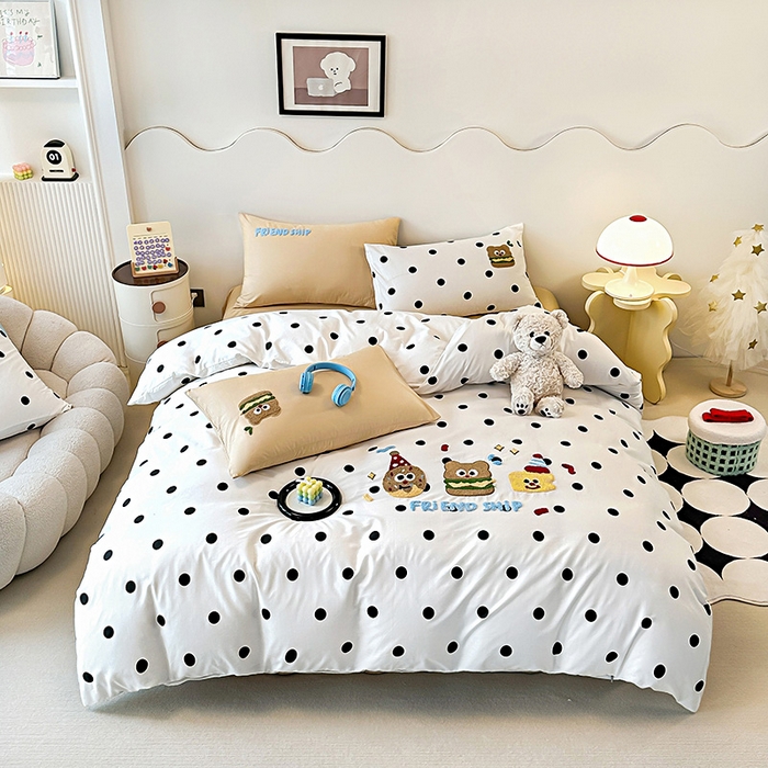 91家纺网 家纺一手货源 找家纺 大境 2024新款毛巾绣全棉纯棉学生三件套四件套 曲奇饼干-波点