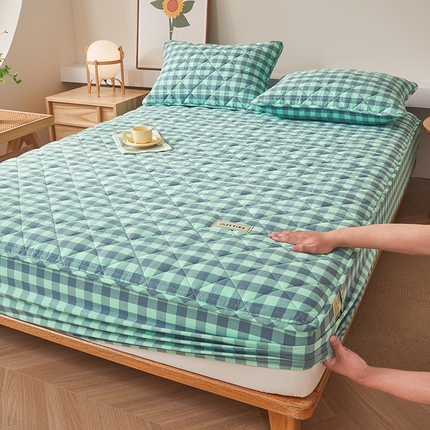 91家纺网 家纺一手货源 找家纺 3C 2024新款全棉水洗棉色织大豆夹棉抗菌床笠 妍彩翠灰