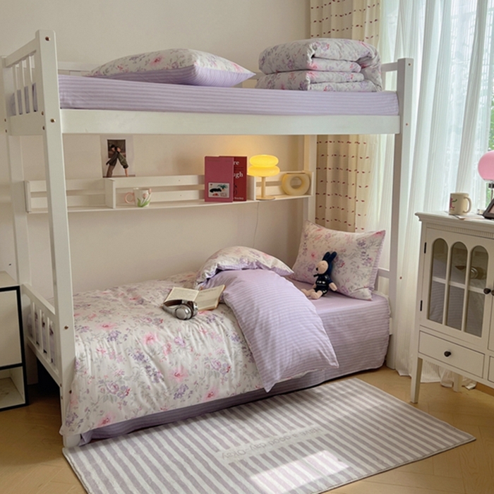 91家纺网 家纺一手货源 找家纺 富瑞阁2024新款13070学生宿舍全棉三件套 紫色花香