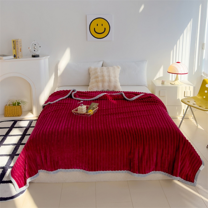 91家纺网 家纺一手货源 找家纺 灰鲸 2025新款A类加厚罗马纹豆豆剪花兔绒毛毯 兔绒-罗马纹中国红