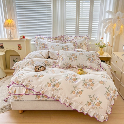 91家纺网 家纺一手货源 找家纺 宜凡家纺 2024新款全棉印花公主风夹棉床笠四件套 奇趣时光