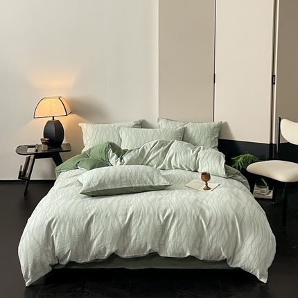 莱茵家居 2024新款40sA类全棉水洗绵三层纱提花四件套-流年系列 流年-气质绿