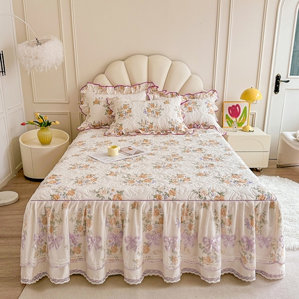 宜凡家纺 2024新款全棉印花公主风夹棉床裙三件套 奇趣时光