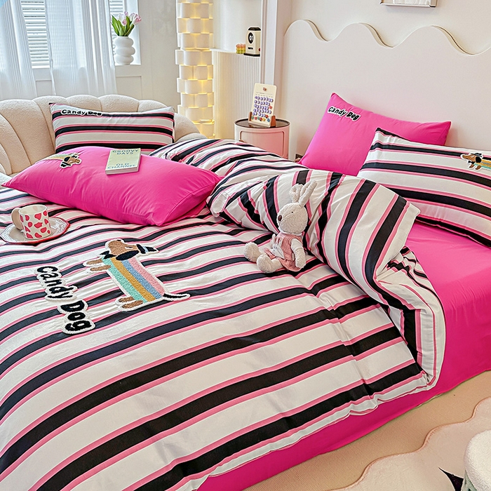 91家纺网 家纺一手货源 找家纺 大境 2024新款毛巾绣全棉纯棉学生三件套四件套 炫彩DOG-彩条