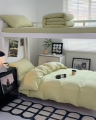 91家纺网 家纺一手货源 找家纺 贝拉梦家纺 2024新款褶皱炒鸡糯纯色水洗棉学生床三件套 香草冰激凌