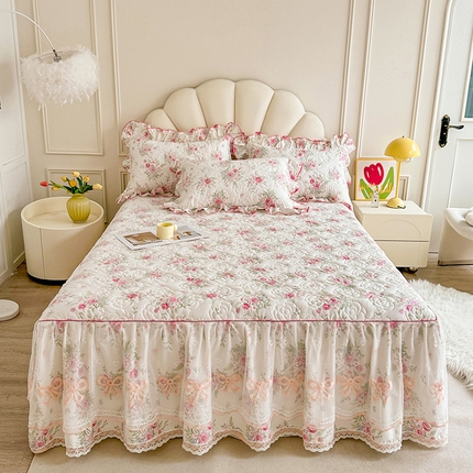 宜凡家纺 2024新款全棉印花公主风夹棉床裙三件套 芳菲花园