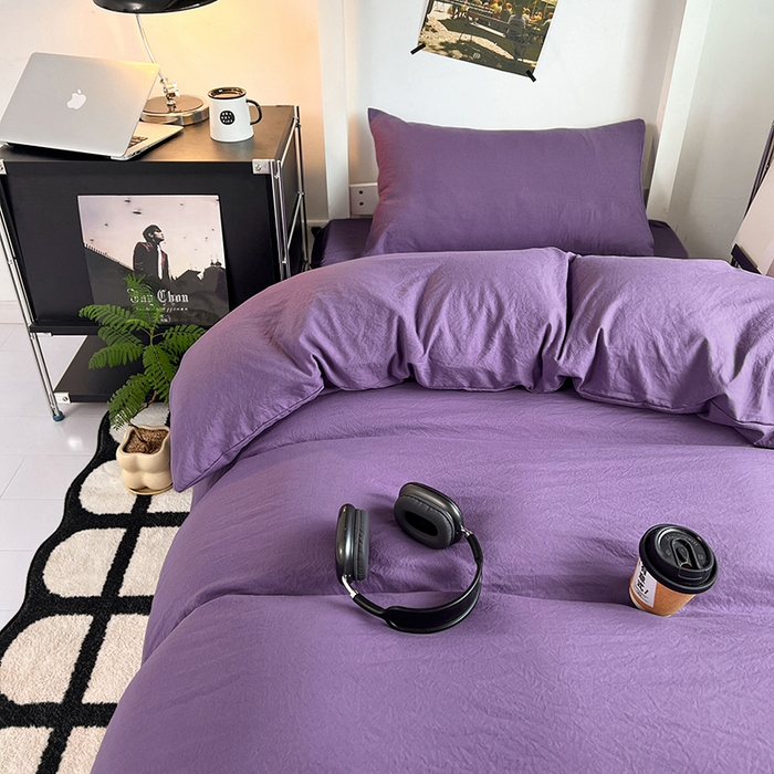 91家纺网 家纺一手货源 找家纺 （总）贝拉梦家纺 2024新款褶皱炒鸡糯纯色水洗棉学生床三件套