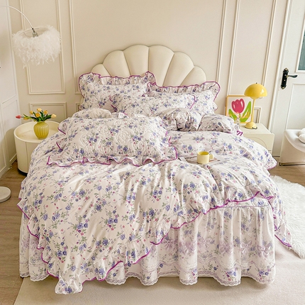91家纺网 家纺一手货源 找家纺 （总）宜凡家纺 2024新款全棉印花公主风夹棉床裙四件套
