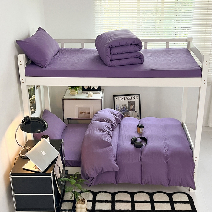 91家纺网 家纺一手货源 找家纺 （总）贝拉梦家纺 2024新款褶皱炒鸡糯纯色水洗棉学生床三件套