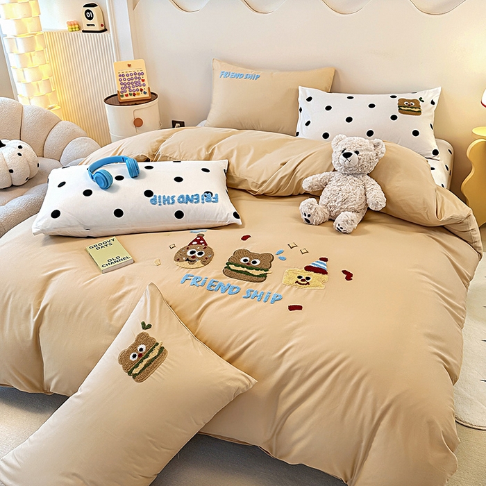 91家纺网 家纺一手货源 找家纺 大境 2024新款毛巾绣全棉纯棉学生三件套四件套 曲奇饼干-浅咖