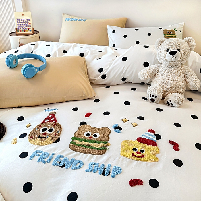 91家纺网 家纺一手货源 找家纺 大境 2024新款毛巾绣全棉纯棉学生三件套四件套 曲奇饼干-波点