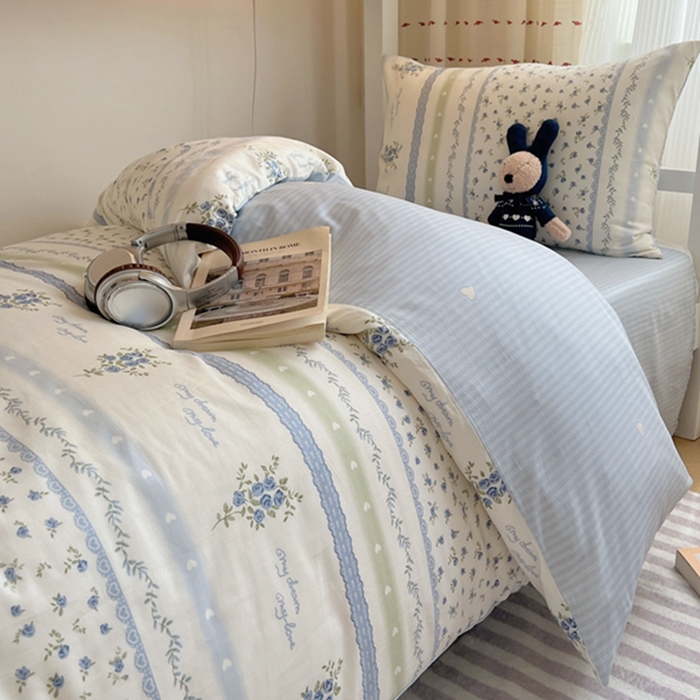 91家纺网 家纺一手货源 找家纺 富瑞阁2024新款13070学生宿舍全棉三件套 星愿 