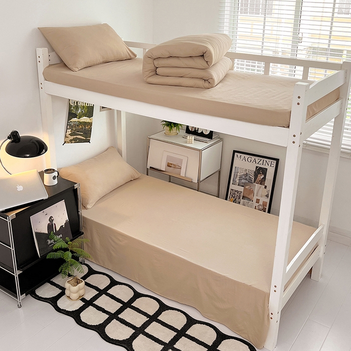 91家纺网 家纺一手货源 找家纺 贝拉梦家纺 2024新款褶皱炒鸡糯纯色水洗棉学生床三件套 可可蛋奶