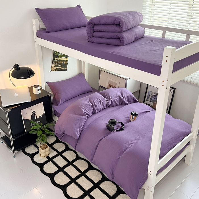 91家纺网 家纺一手货源 找家纺 （总）贝拉梦家纺 2024新款褶皱炒鸡糯纯色水洗棉学生床三件套