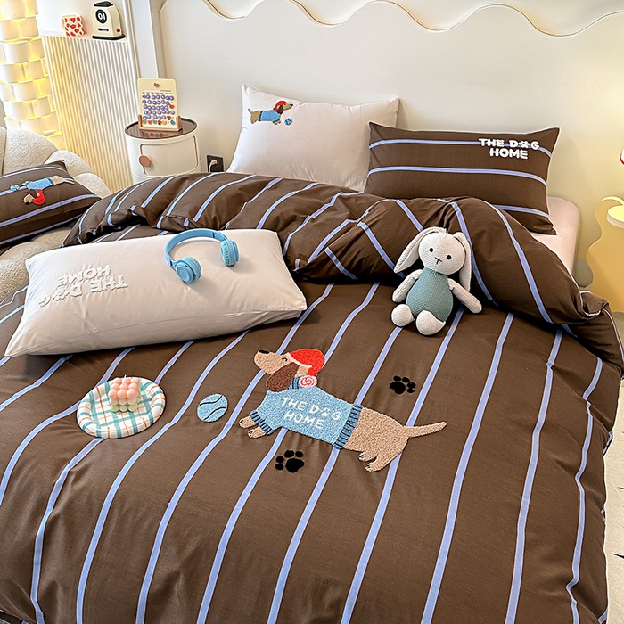 91家纺网 家纺一手货源 找家纺 大境 2024新款毛巾绣全棉纯棉学生三件套四件套 小腊条-咖条