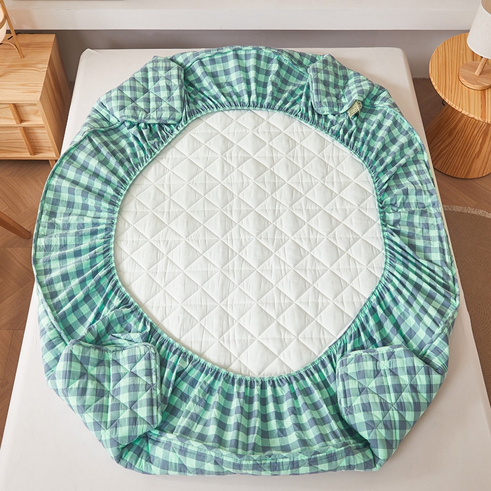 91家纺网 家纺一手货源 找家纺 3C 2024新款全棉水洗棉色织大豆夹棉抗菌床笠 妍彩翠灰