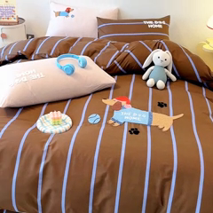 91家纺网 家纺一手货源 找家纺 大境 2024新款毛巾绣全棉纯棉学生三件套四件套 小腊条-咖条