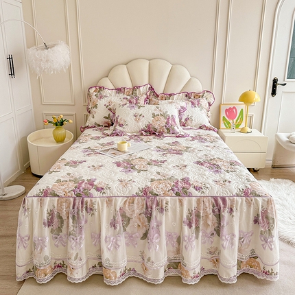 宜凡家纺 2024新款全棉印花公主风夹棉床裙三件套 洛丽塔