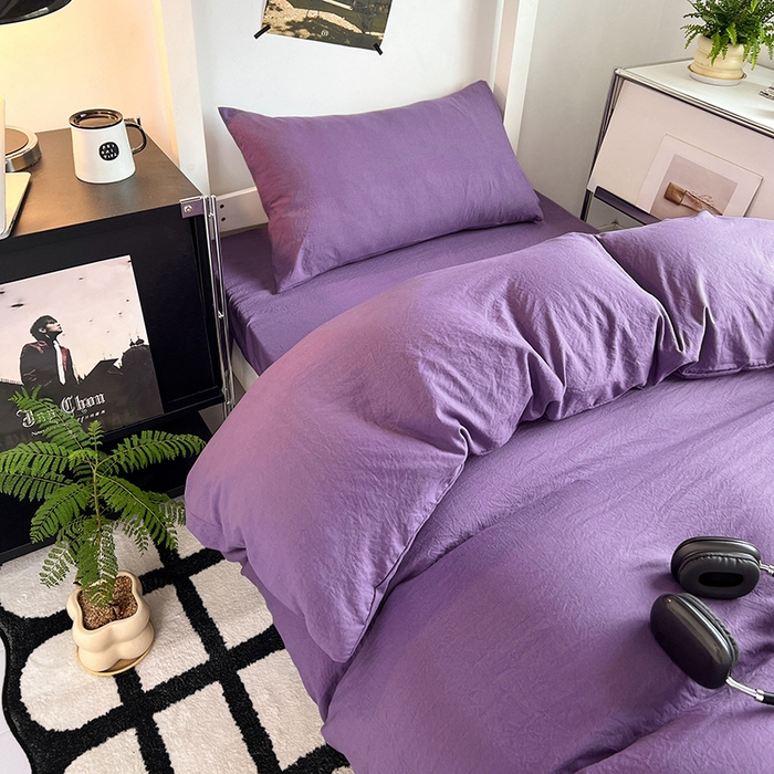 91家纺网 家纺一手货源 找家纺 （总）贝拉梦家纺 2024新款褶皱炒鸡糯纯色水洗棉学生床三件套